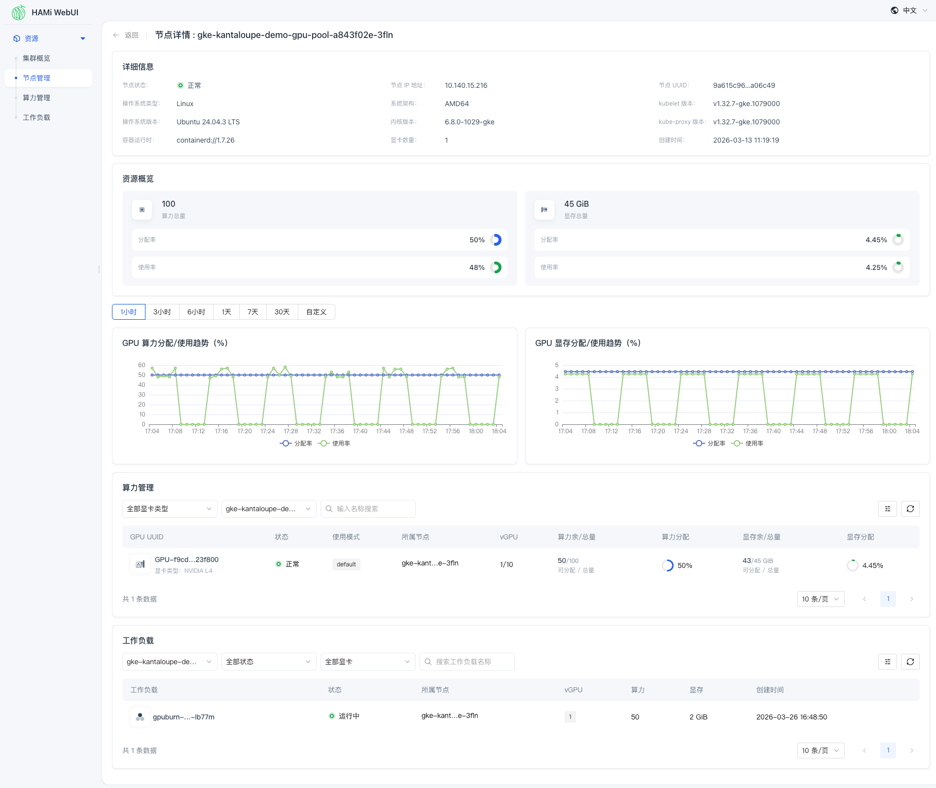 HAMi WebUI 节点管理详情页